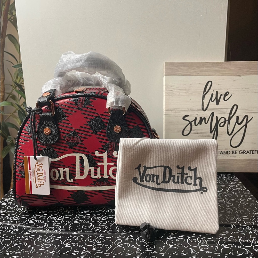SOLD Von Dutch Red & Black Plaid Crossbody Hand Bag